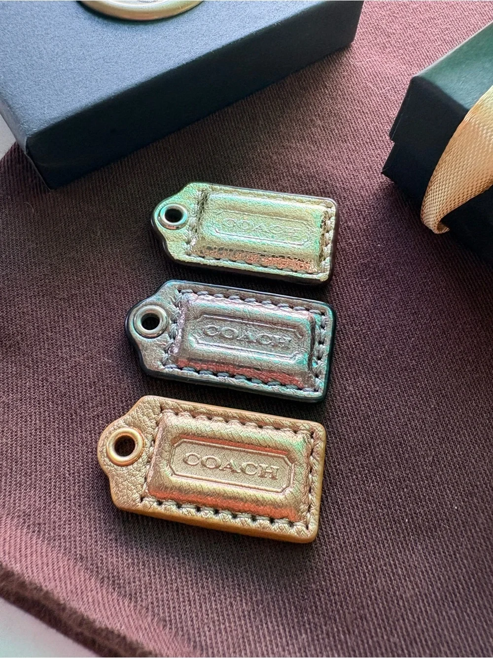 Y2K Coach RARE SET OF 3 | Mixed Metals Metallic Leather Hangtags Bag Charms